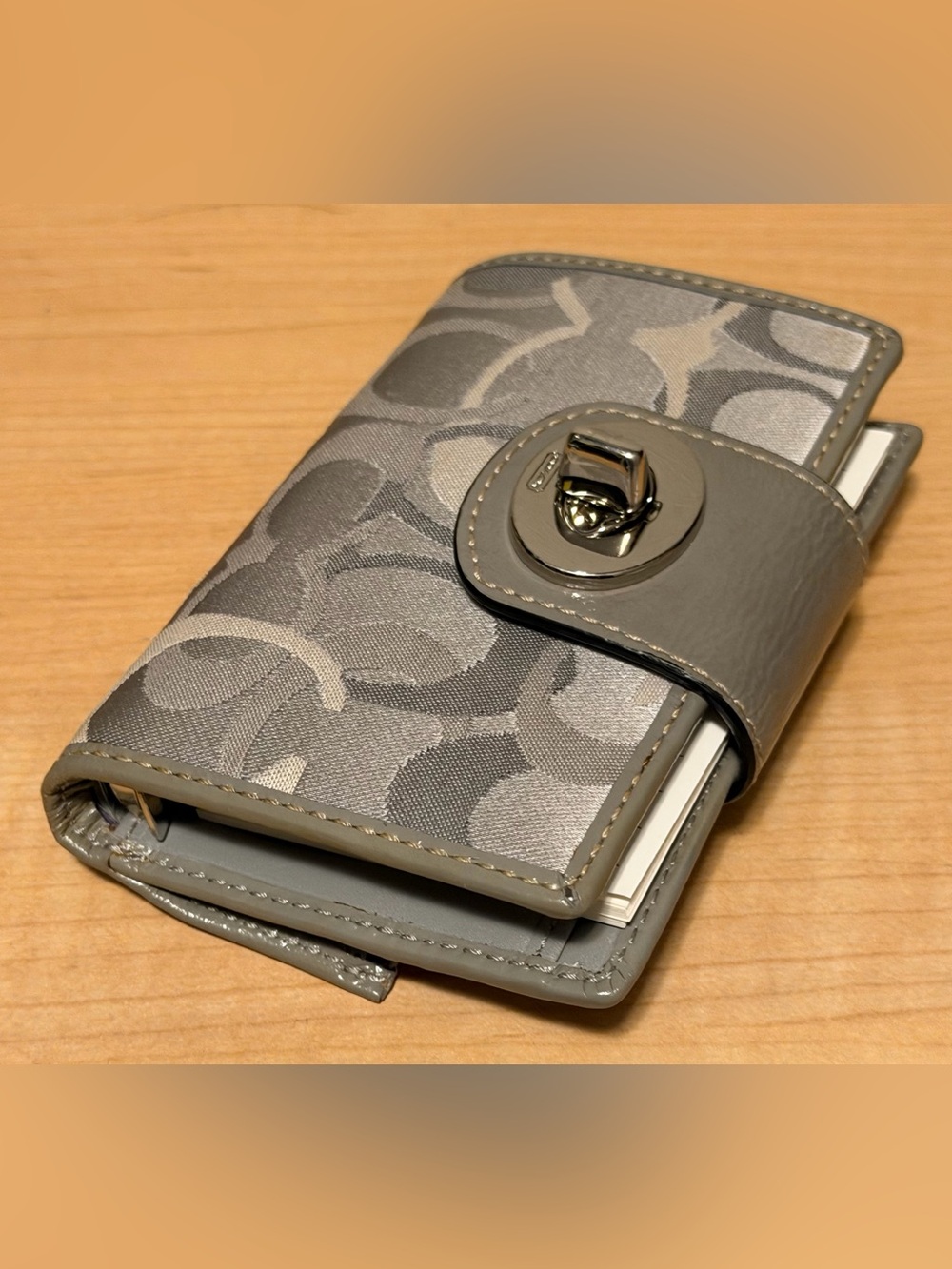 Coach Gray Signature Turn-Lock Wallet with planner